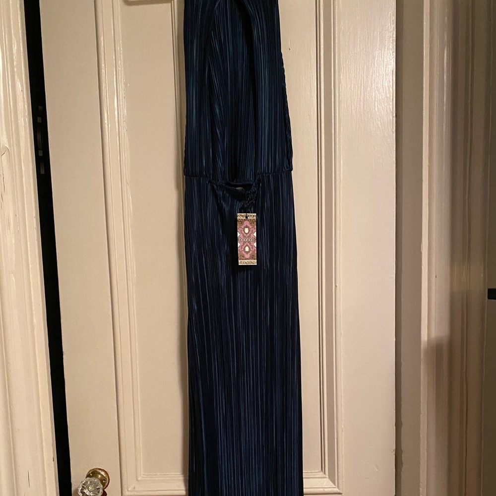 High neck open back long dress